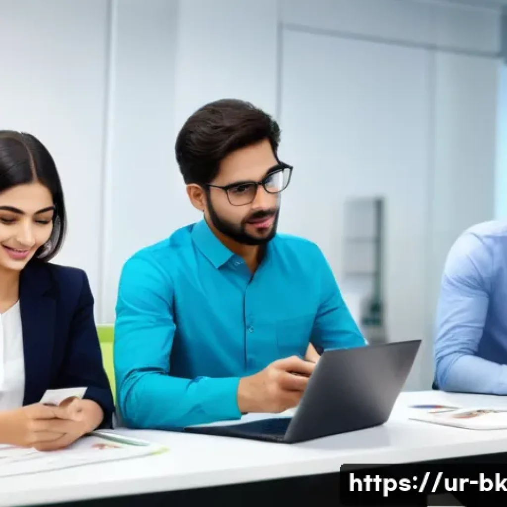 제스처 기반 인터페이스의 변화 관리 접근법 - A modern office environment in Karachi, Pakistan, showing a diverse group of professional adults eng...