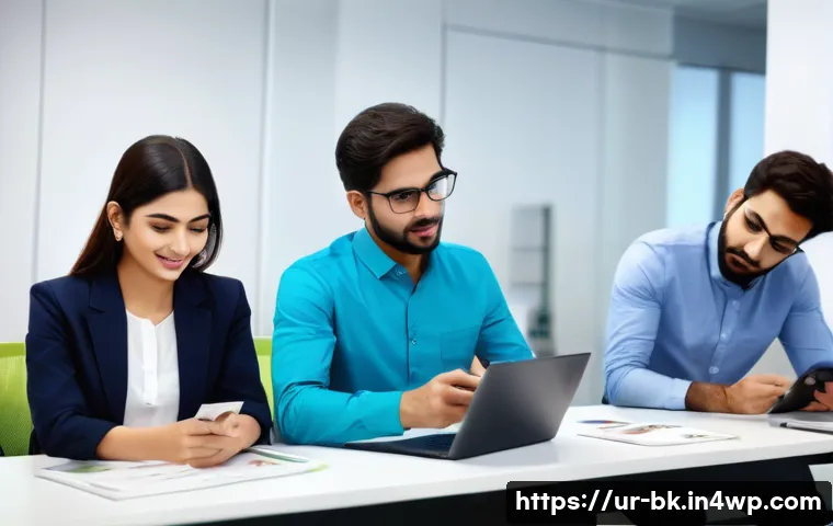 제스처 기반 인터페이스의 변화 관리 접근법 - A modern office environment in Karachi, Pakistan, showing a diverse group of professional adults eng...