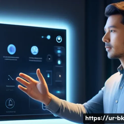 Home 33 제스처 기반 인터페이스의 성과 측정 방법 - A futuristic, user-friendly gesture interface setup in a modern home environment, showing a person w...