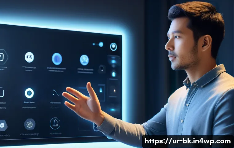 제스처 기반 인터페이스의 성과 측정 방법 - A futuristic, user-friendly gesture interface setup in a modern home environment, showing a person w...